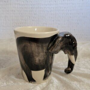 3D Elephant Mug Ivory Trunk Handle Coffee Tea Cup African wildlife Thailand EUC